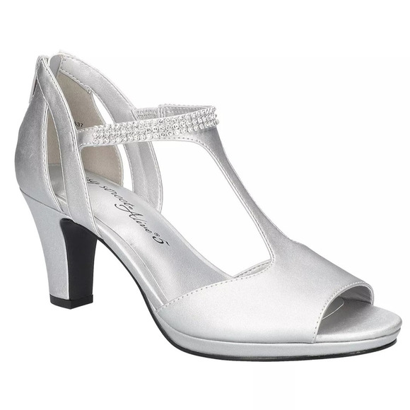 Easy Street Women Flash T Strap Dress Sandal Size US 10M Silver Satin Rhinestone - Picture 1 of 8
